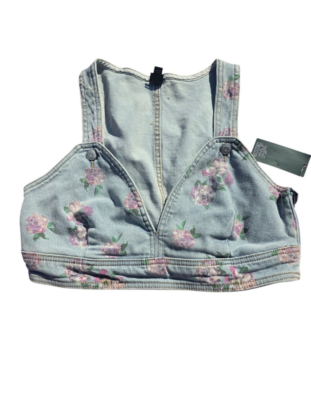 Denim Floral Denim Crop Top - Light Blue by